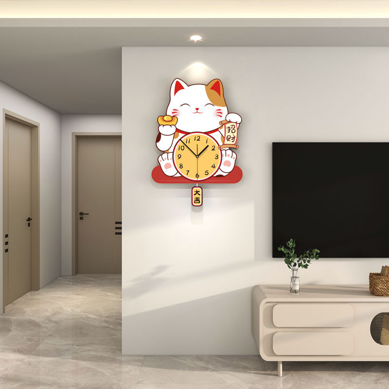Cute Lucky Cat Wall Clock Creative Clock High-End Sense Wall Hanging ...