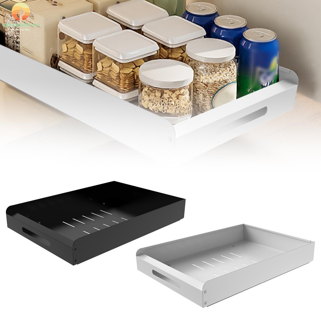 Fresh Fab Finds Pull Out Cabinet Organizer Carbon Steel Slide Out Drawer Storage Smooth Quiet Slide Rails for Kitchen Bathroom Living Room Black 11.81x16.92x2.75inch main image 0