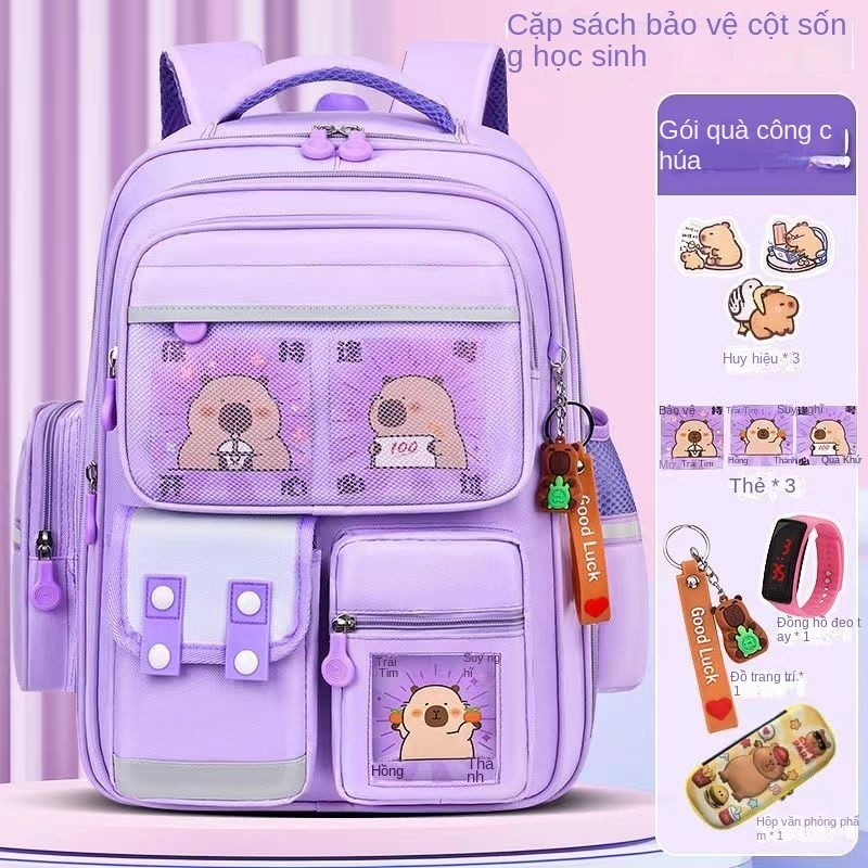 Capybara Zaino Per Bambini 29x42x13 Cm Con Portachiavi, Astuccio E Motivi Kawaii