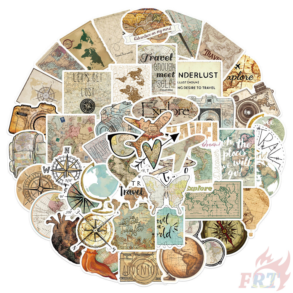 50Pcs/Set Retro Travel Art Series 01 Stickers DIY Fashion Waterproof ...