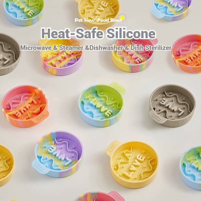Heat-Safe Silicone Slow Feeder Bowl - Microwave & Steamer Proof Pet ...