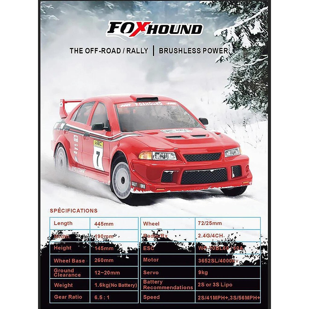 HNR H9804 FOXHOUND Brushless Rally Car 1/10 RC Electric Remote Control ...