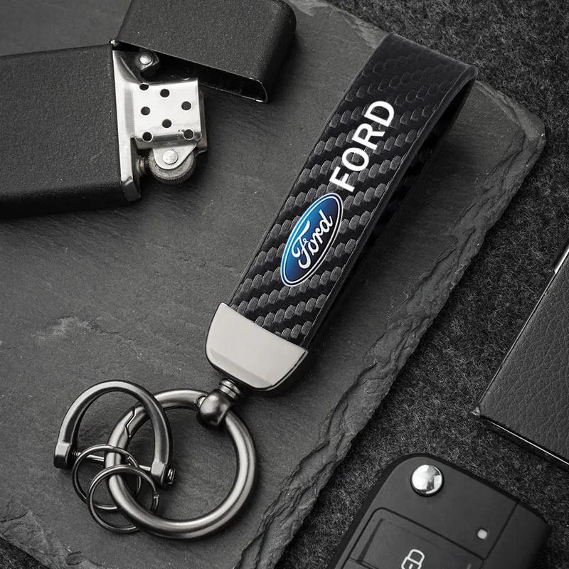 Carbon Fiber Leather Car Keychain Zinc Alloy Key Ring For Ford Focus ...