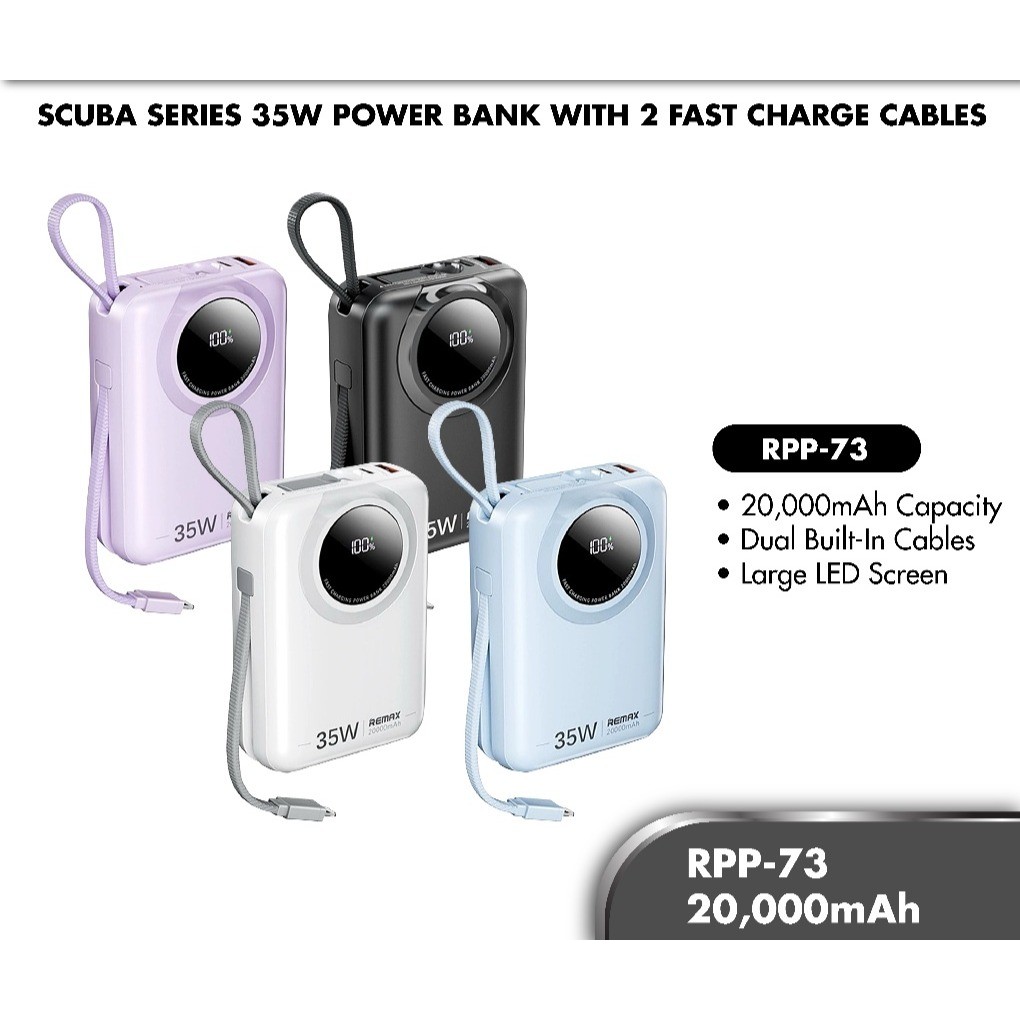Remax RPP-73 Scuba Series 35W Power Bank With 2 Fast Charging Cables ...