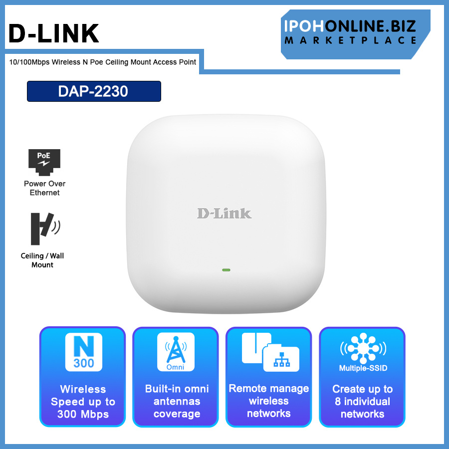 D-Link DAP-2230 10/100 Mbps Wireless N Poe Ceiling Mount Access Point ...