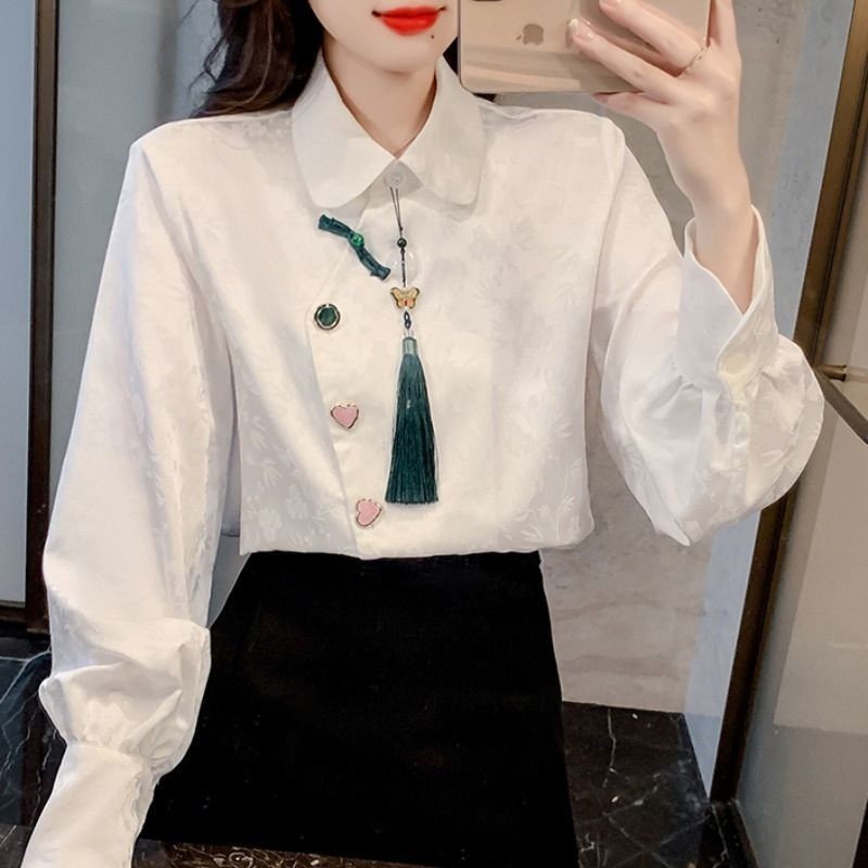 Retro New style Button White Shirt for Women's Spring20241010 | Shopee ...