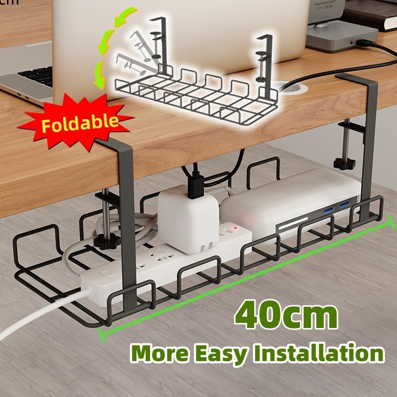 Foldable Under Desk Cable Management Tray Office Cord Storage Tray Desk ...