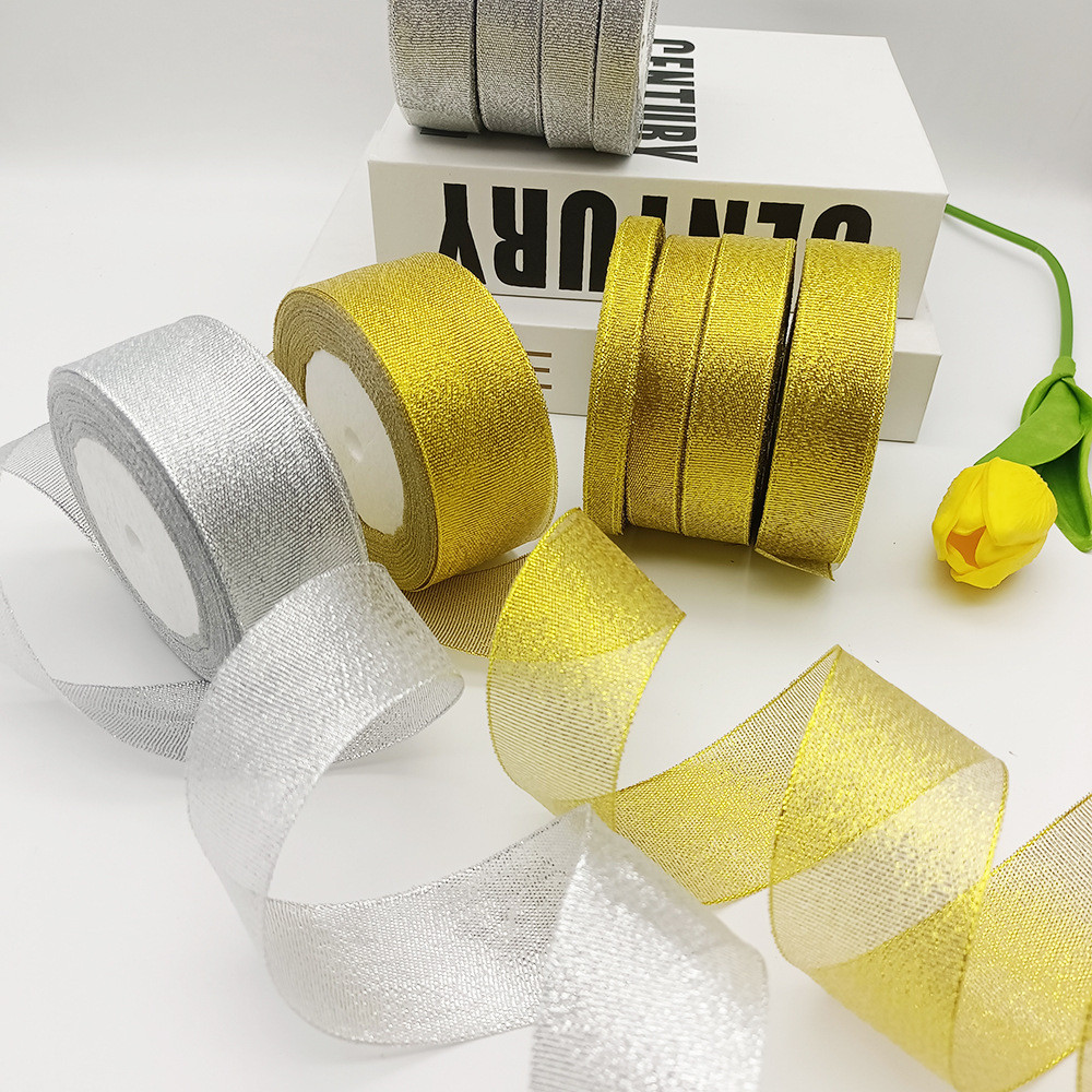 Glitter Craft Ribbon – Metallic Gold and Silver for Scrapbooking 22m ...