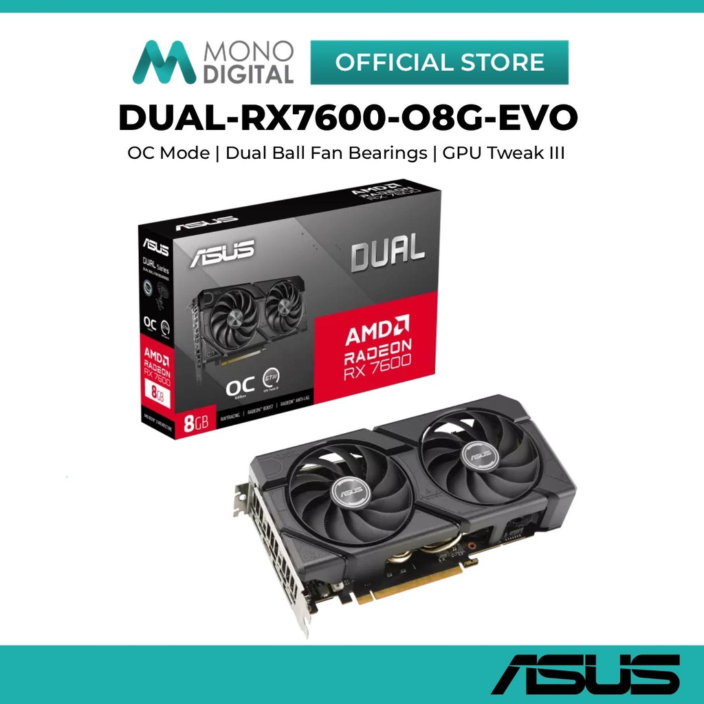 ASUS AMD DUAL RADEON RX 7600 EVO OC EDITION 8GB GDDR6 GRAPHICS CARD ...
