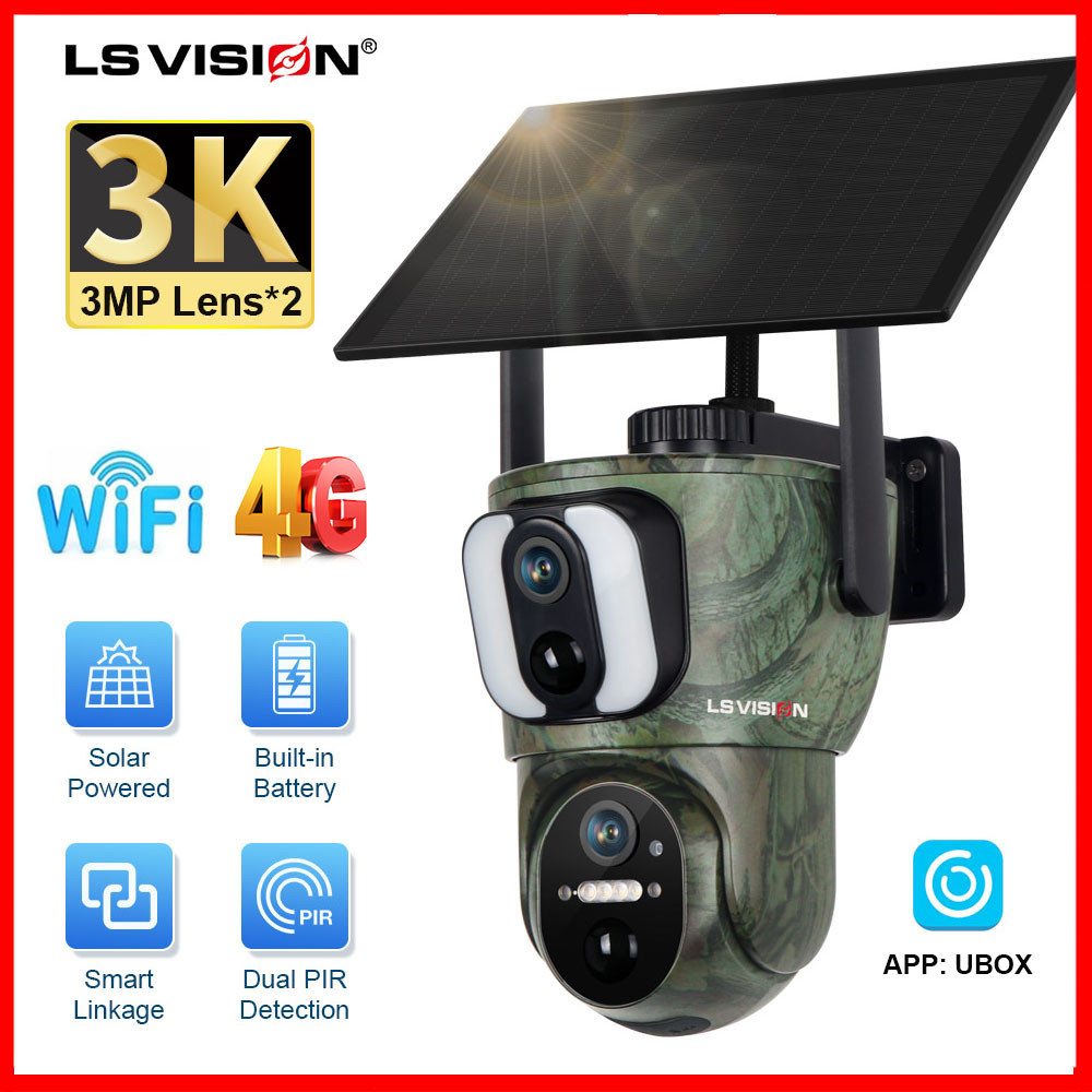 LS VISION 3K 6MP 4G SIM/WIFI Dual Lens Solar Camera Outdoor Waterproof ...