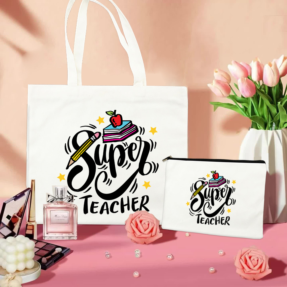 Super Teacher Canvas Tote Bag with Makeup Bag for Women Teacher Appreciation Gifts Teacher Tote Bags with Zipper Pouch Shopee Malaysia