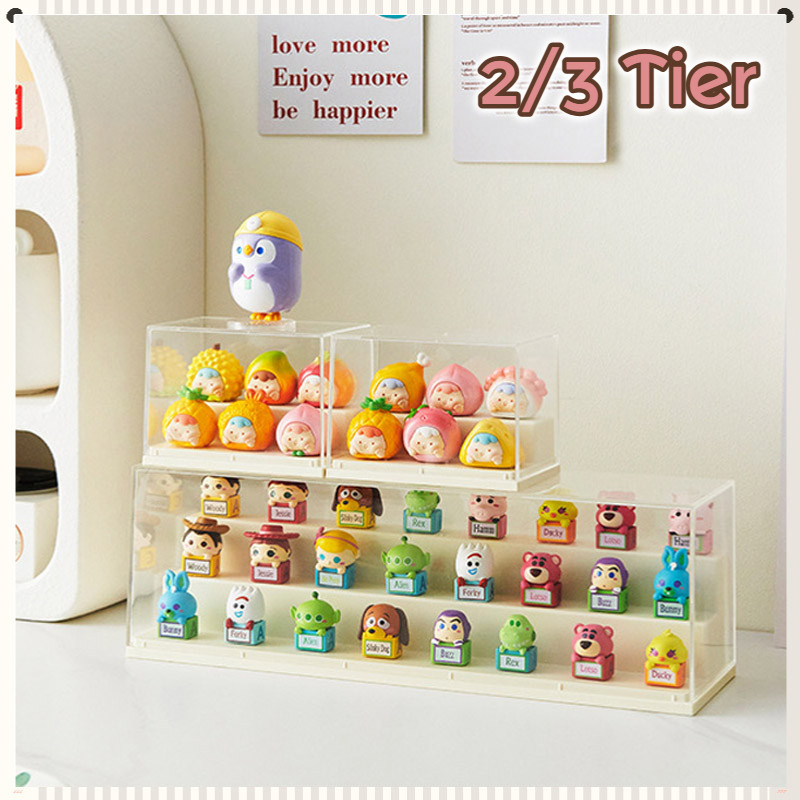 2/3Tier Toy Display Storage Box Clear Dustproof Mini doll Display Box ...