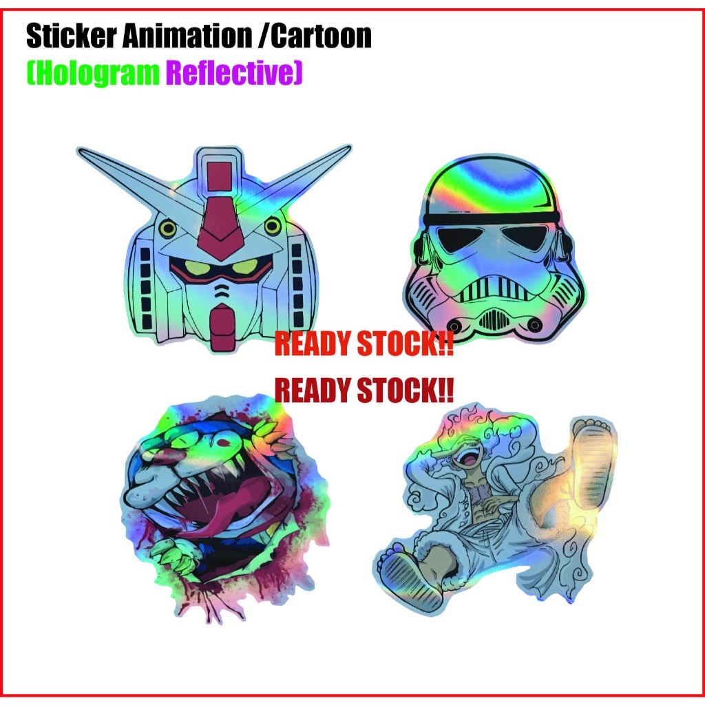 Sticker Motor Animation Cartoon Hologram Reflective (Gundam Onepiece ...