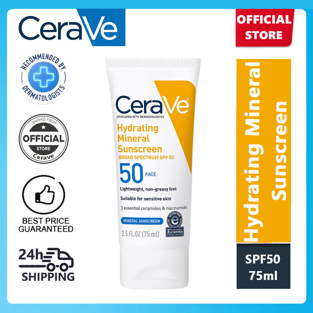 CeraVe Hydrating Mineral Sunscreen Broad Spectrum SPF50 SPF 30 Face