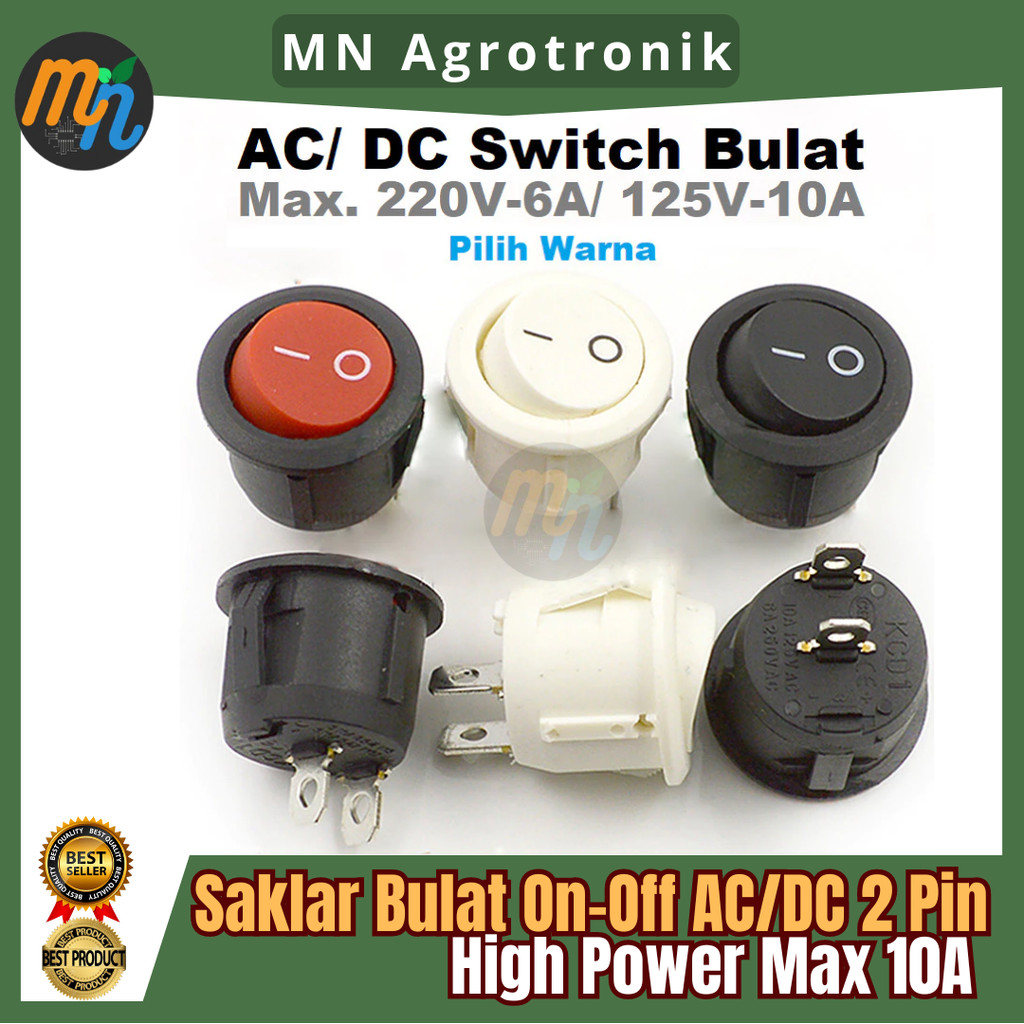 HITAM Round On-Off Panel Switch AC/DC High Power Max 10A Rocker Switch ...