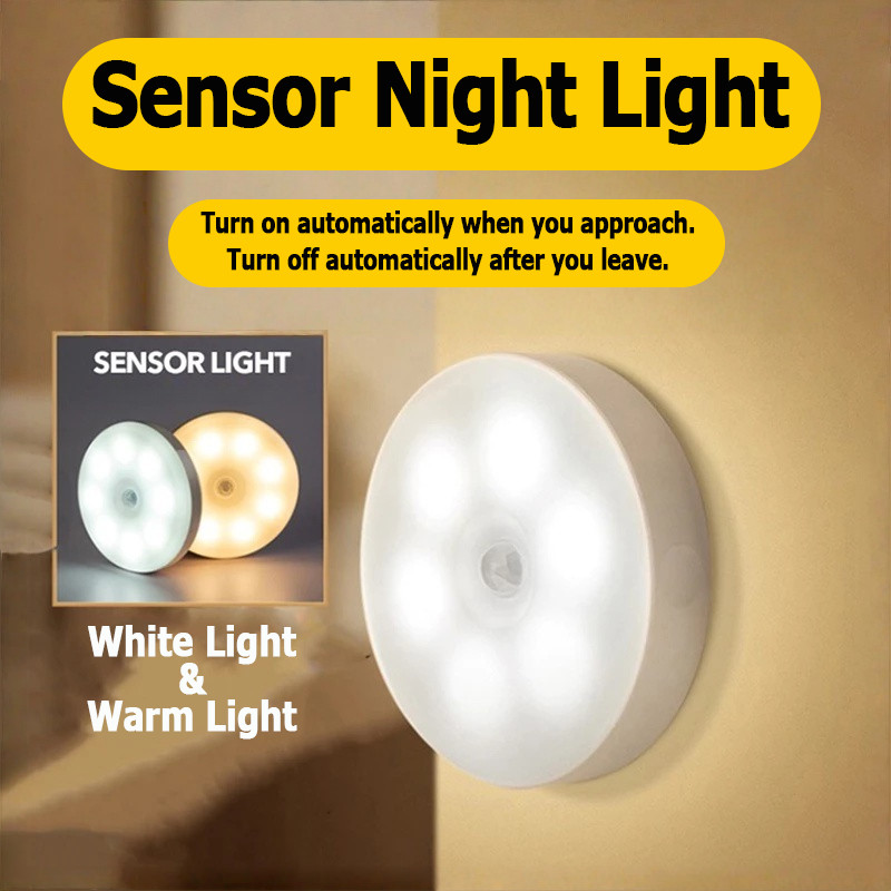 LED Motion Sensor Night Light USB Rechargeable Night Lamp Smart Wall ...