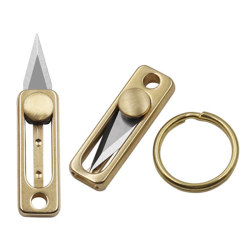 Brass Mini Knife Sharp Pocket Push-Pull Knife Portable Portable ...