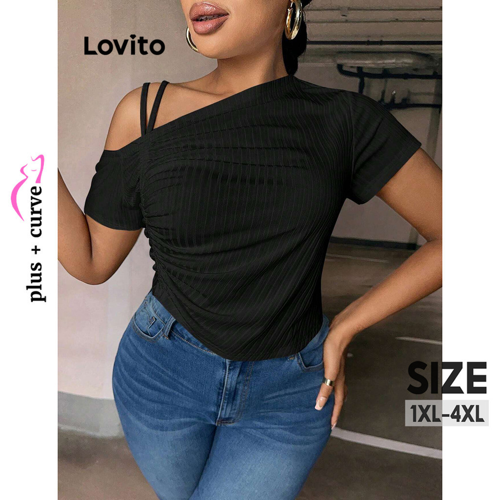 Lovito Plus Size Curve Elegant Plain Asymmetrical Plus Size T Shirts for Women LNL72307 Shopee Malaysia