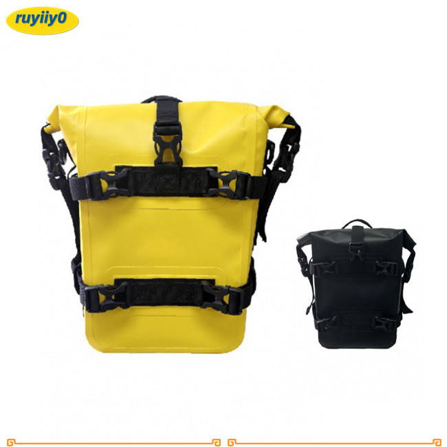 Daniel Smart Motorcycle Leather Crash Bar Bag Left And Right Side Saddlebag Guard Bag With Water Bottle Holder Snap Closure - View #4