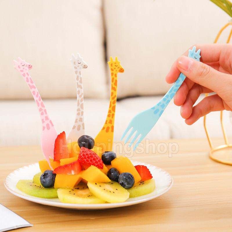 12pcs/Set Cartoon Giraffe Shaped Fruit Fork Food Picks Party Snack ...
