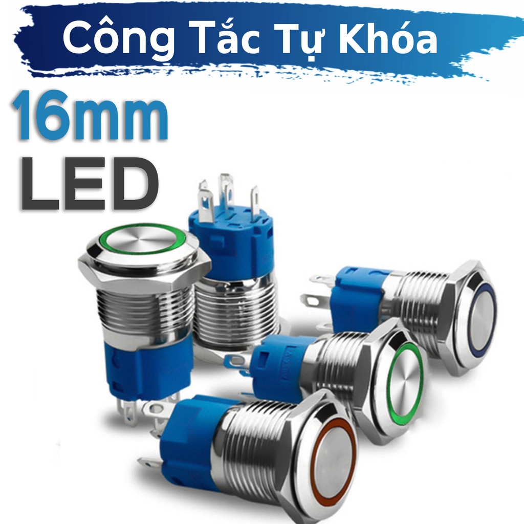 16mm Self-Locking Push Switch, Power Button with LED Light (3V-24V ...