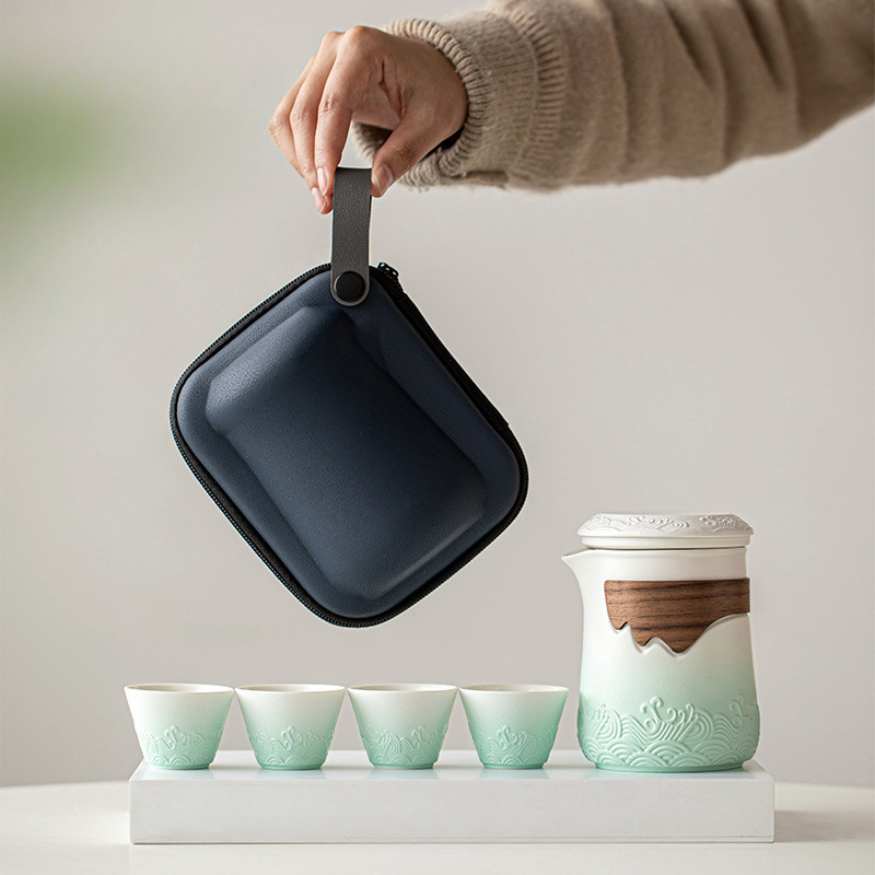 Wave Travel Tea Set Ceramic Portable Tea Cup Gift | Shopee Malaysia