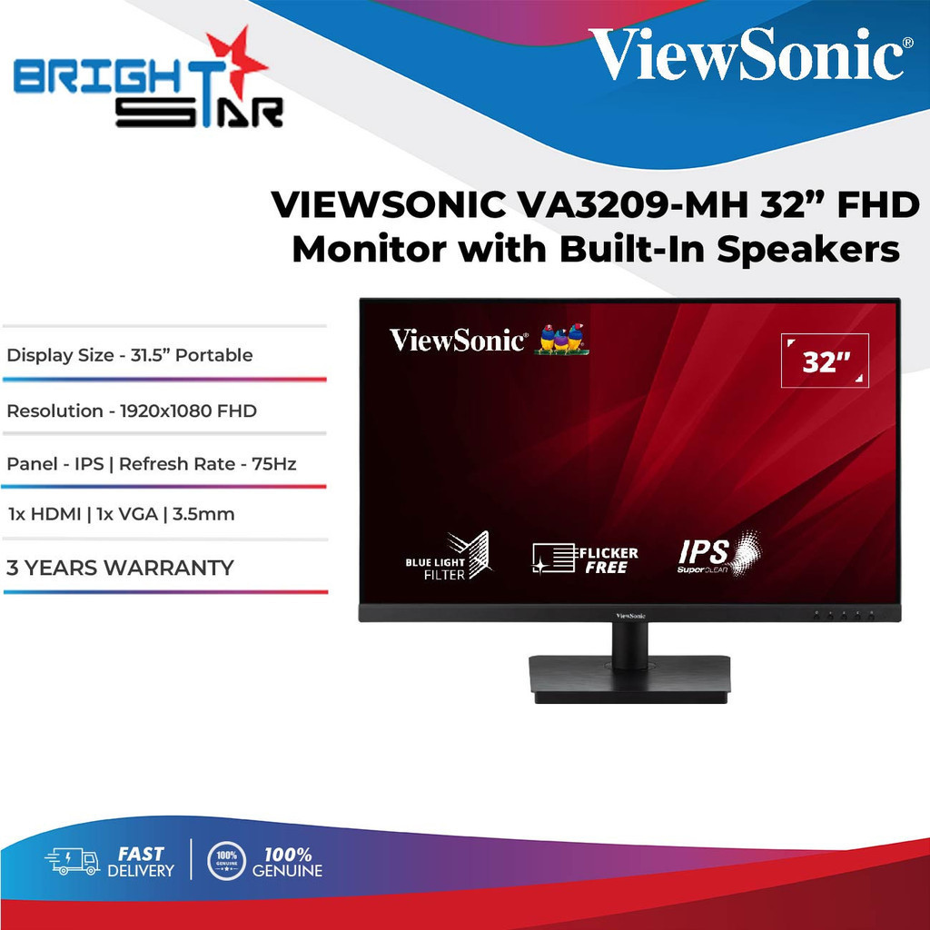 VIEWSONIC VA3209-MH 32” FHD Monitor with Built-In Speakers - 75Hz/IPS ...
