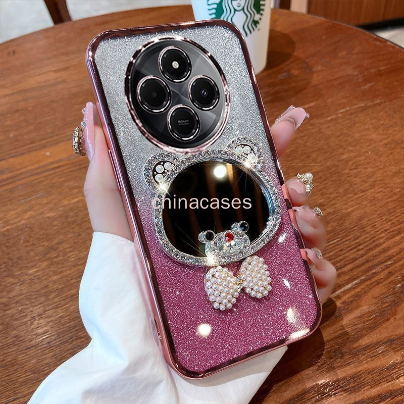 MRRSIWEI For Xiaomi Redmi Note 14 Case For Women Girls, Luxury Plating Bling Glitter Sparkle Flowers Shockproof Case With Ring Stand For Xiaomi Redmi Note 14.Flowers Purple