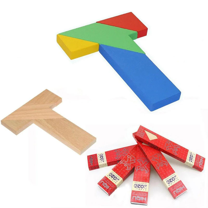New T Shape Wooden Tangram Puzzle Montessori Geometric Pattern Stress ...