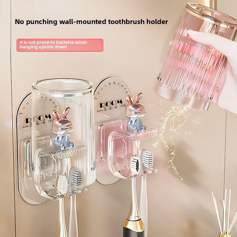 Wall Mounted Cartoon Rabbit Toothbrush Holder | No Drill | Bathroom ...