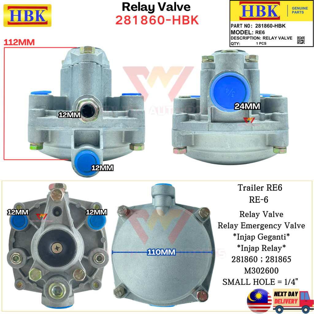 281860-HBK Trailer RE6 RE-6 INJAP GEGANTI ; Relay Valve ; Relay ...