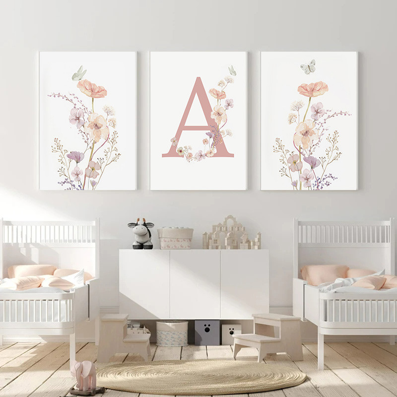 Personalized Name Wildflower Nursery Decoration Poster Picture Pink ...