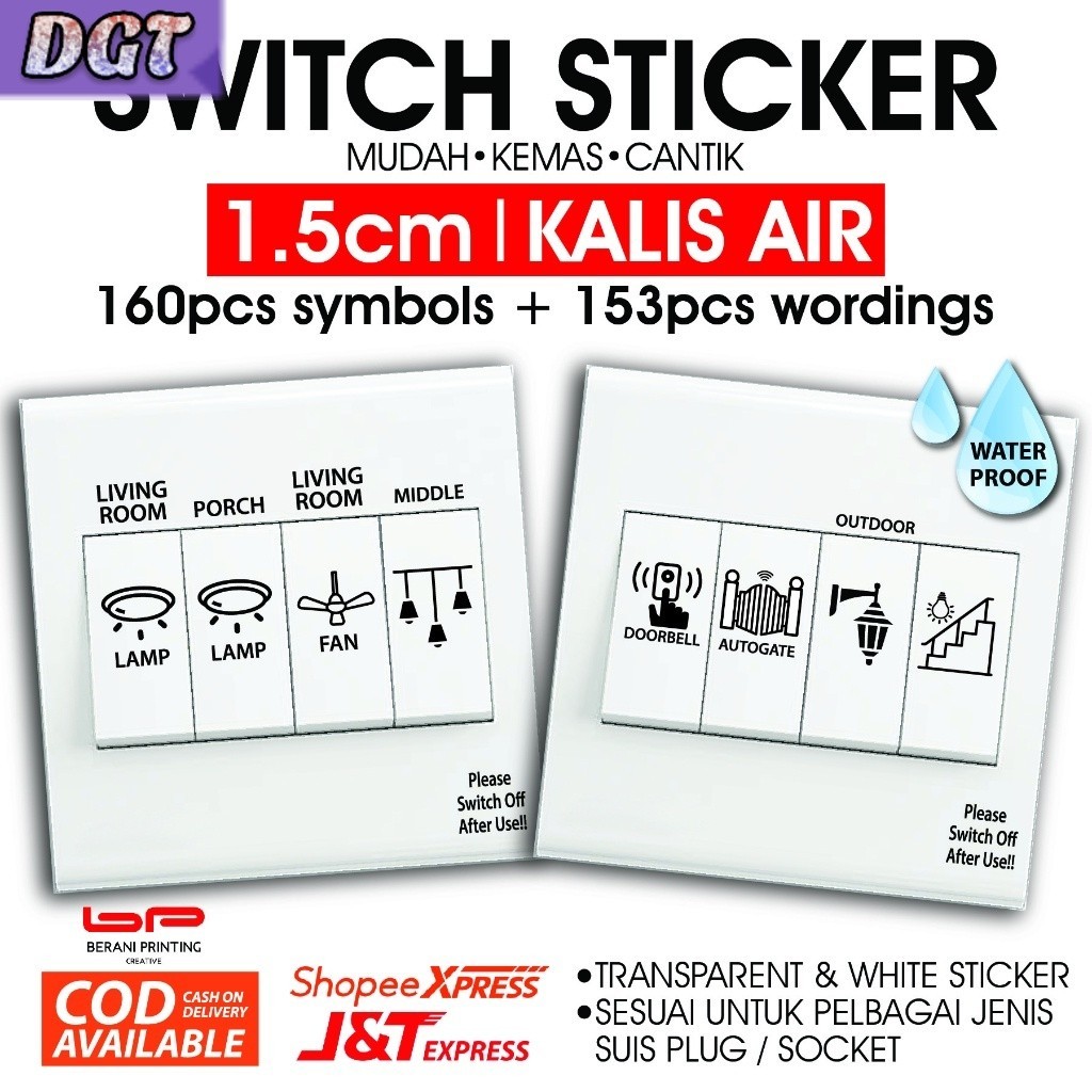 DGT Sticker Label Switch Plug / Socket Symbol & Word for Whole House ...