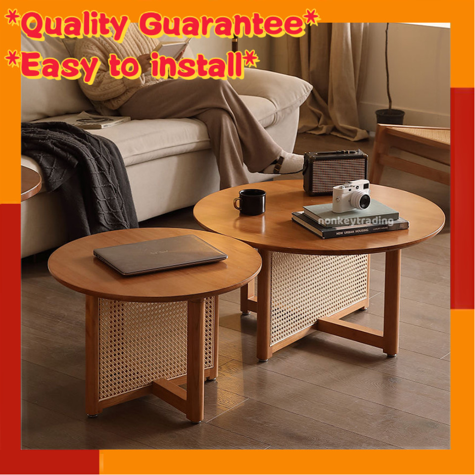 Solid wood rattan side table coffee table tea table living room home ...