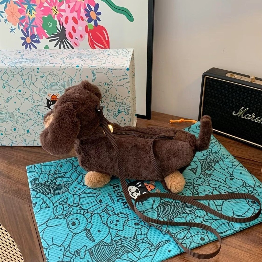 JELLYCAT Otto Sausage Dog Bag Cute Dachshund Plush Doll Crossbody