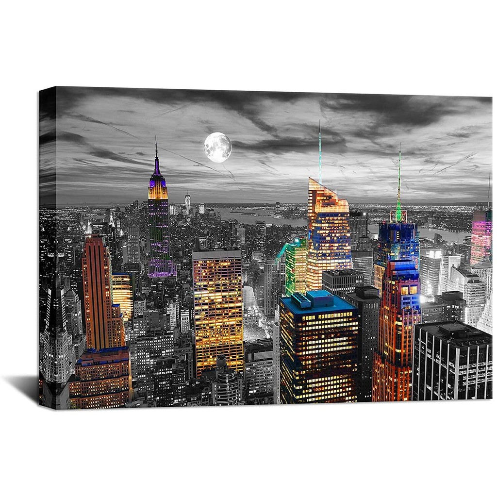 New York City Canvas Wall Art Empire State Building at Moon Night ...