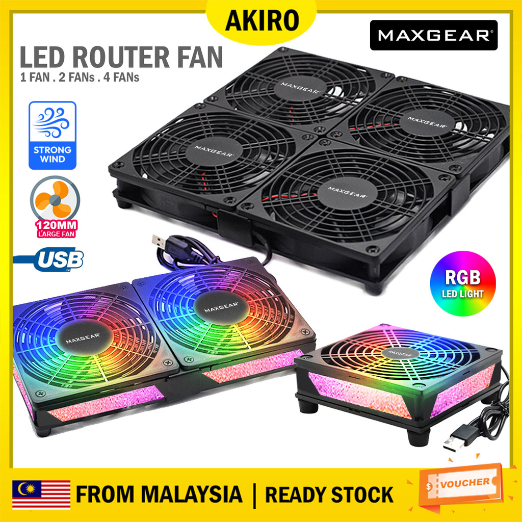 AKIRO MAXGEAR USB Silent Cooling Fan Powerful Router Modem RGB LED WiFi ...