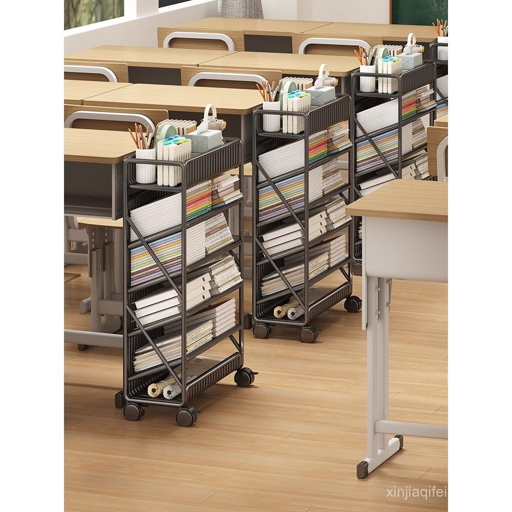 Movable Bookshelf Small Narrow Shelf with Wheels Dormitory Classroom ...