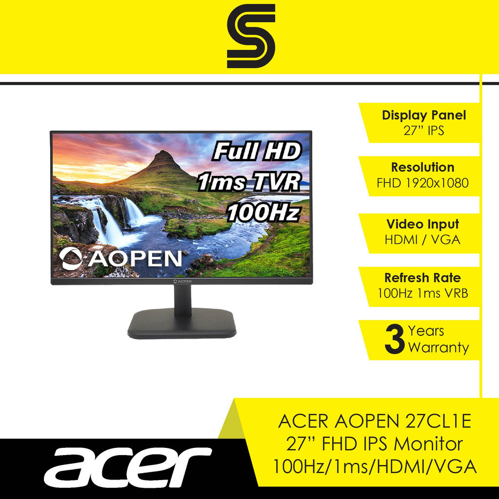 ACER Aopen 27CL1E 27" FHD IPS 100Hz Monitor (HDMI/VGA/VESA) | Shopee ...