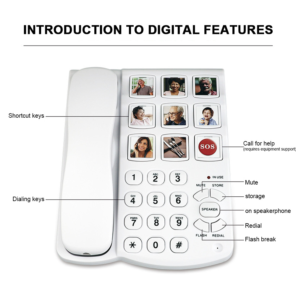 Amplified Photo Memory Landline Phone with Speaker Desktop Fixed Wired