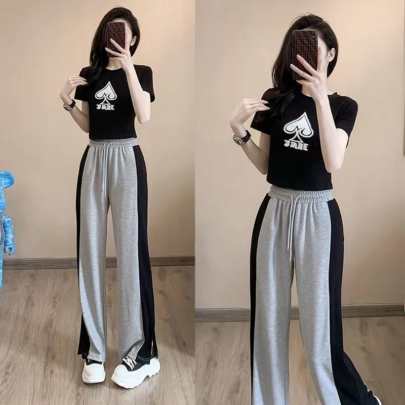 Fashionable Tall Slimmer Look Black Casual Sportswear Round Neck Top Suit Two Piece Women s Classy Wear 9.14 Shopee Malaysia