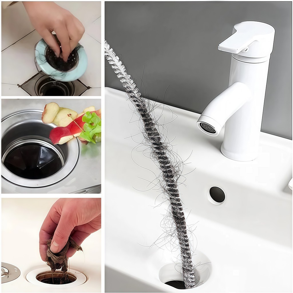 Pipe Cleaning Brush Bathroom Hair Sewer Sink Dredging Drain Cleaner ...
