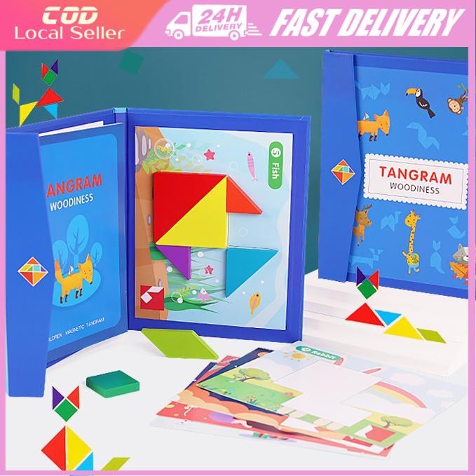 Educational Toys 3D Wooden Colorful Tangram Magnetic Book Jigsaw ...