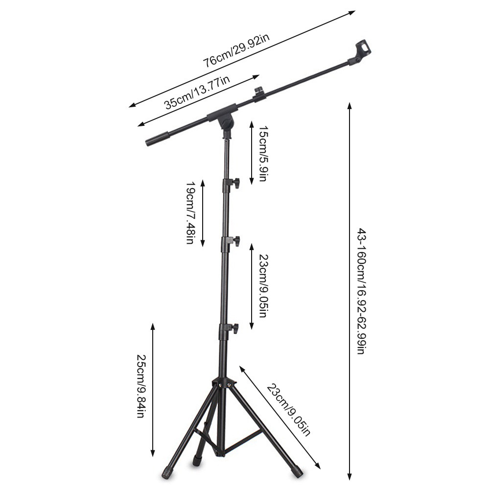 Microphone Stand Tripod Boom Arm Floor Mic Stand Height Adjustable Mic ...