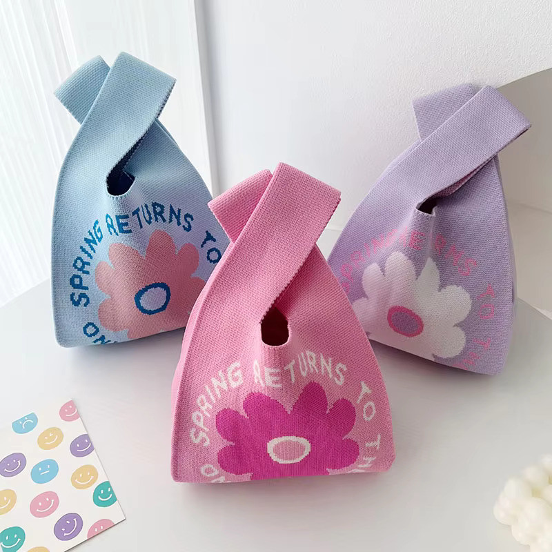 N426 READY STOCK Candy Color Striped Knit Handbag Tote Bag Women ...