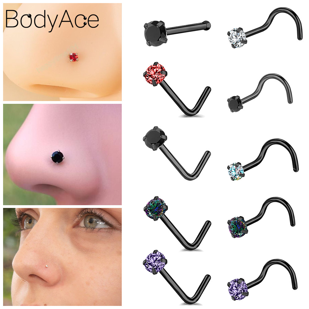 Bodyace 18G 20G Colorful Crystal Nose Stud L Shape Nose Piercing S Shape Nose Ring Stainless Steel Nostril Piercing Body Piercing Jewelry Shopee Malaysia