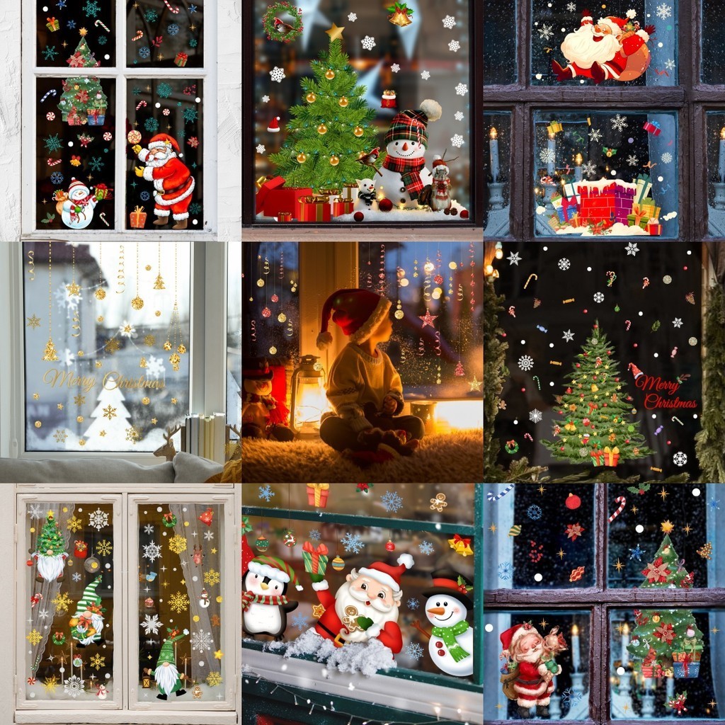 Cartoon Santa Claus Electrostatic Wall Sticker Glass Windows Home Decor ...