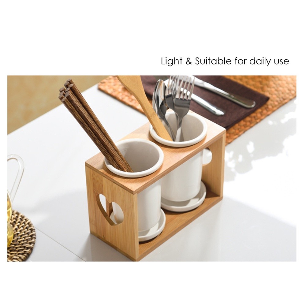 SS Cutlery Organizer Ceramic Utensil Spoon Fork Holder Kitchen Drain ...