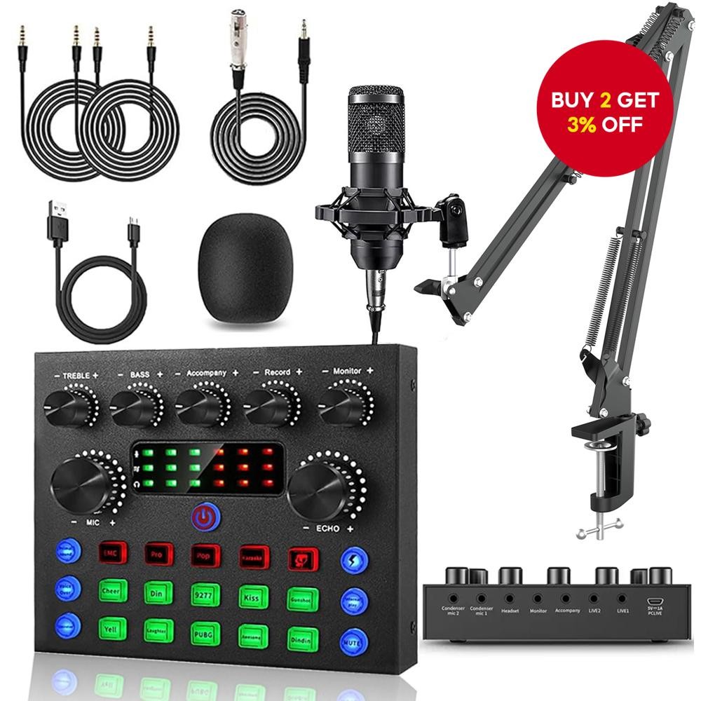 Microphone Podcast Equipment Kit Sound Card V8S for Live Stream ...