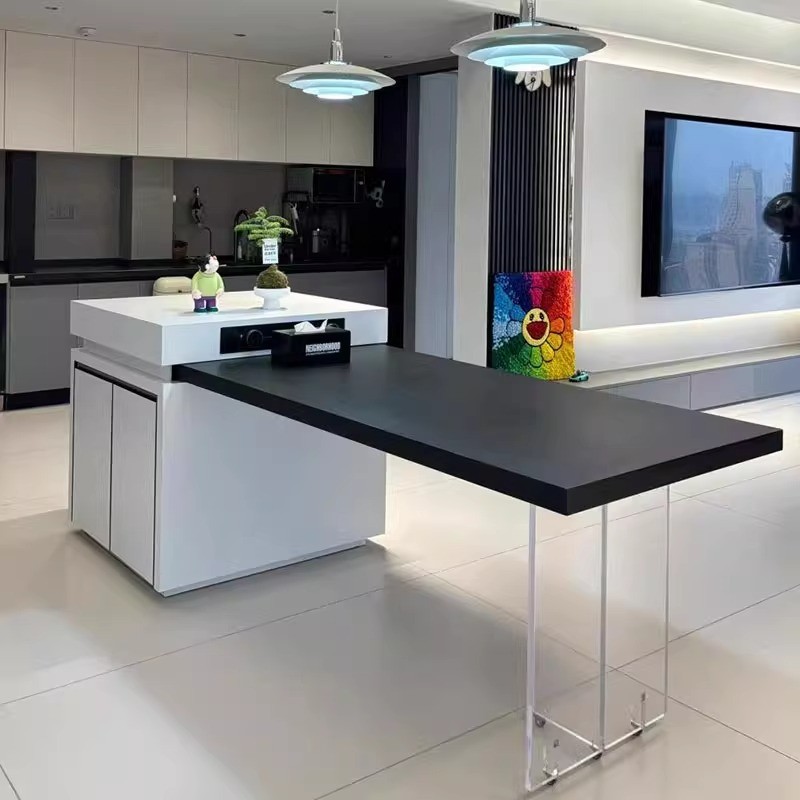 Minimalist Black White Rock Island Table Dining Table Integrated ...